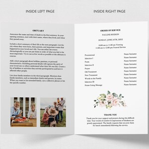 Pink Roses Funeral Program Template, Funeral Order of Service (Instant Download) image 3