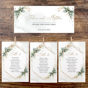 Modèles de cartes de table de table de mariage verdure, trouvez votre table • TÉLÉCHARGEMENT IMMÉDIAT • Modèle modifiable, imprimable, A112