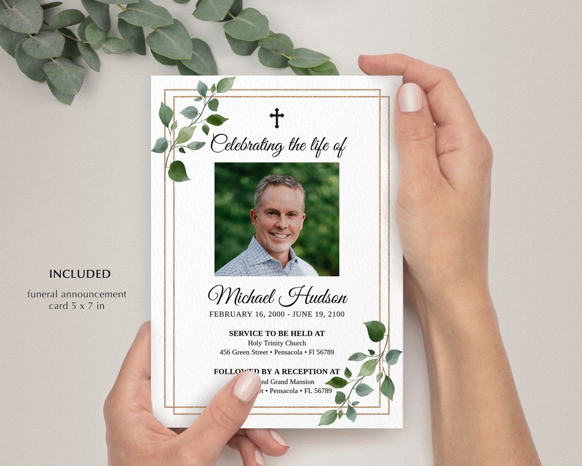 Funeral Announcement Card Template Funeral Invitation Etsy