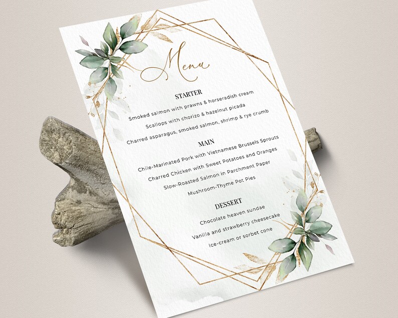 Greenery Menu Template wedding Bridal Shower Dinner Etsy