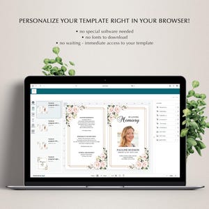 Editable Funeral Program Template Bundle, Pink Rose Memorial Suite, Funeral Templates, Printable, Instant Download image 7