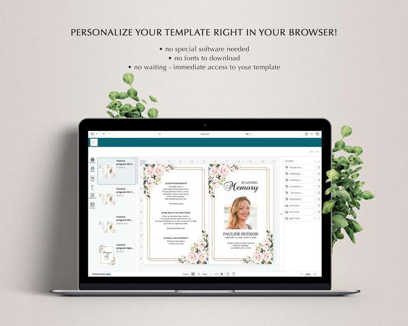 Editable Funeral Program Template Bundle, Pink Rose Memorial Suite, Funeral Templates, Printable, Instant Download image 7