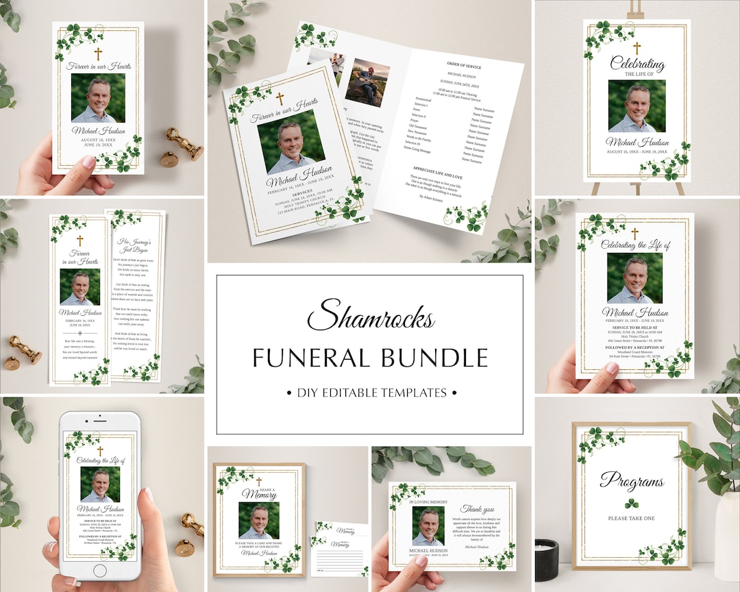 Funeral Patterns Shamrock Funeral Template Bundle, Celebration of Life Set (digital ...