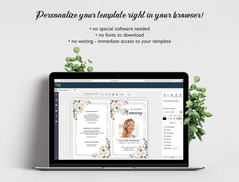 Pink Roses Funeral Program Template, Funeral Order of Service (Instant Download) image 6