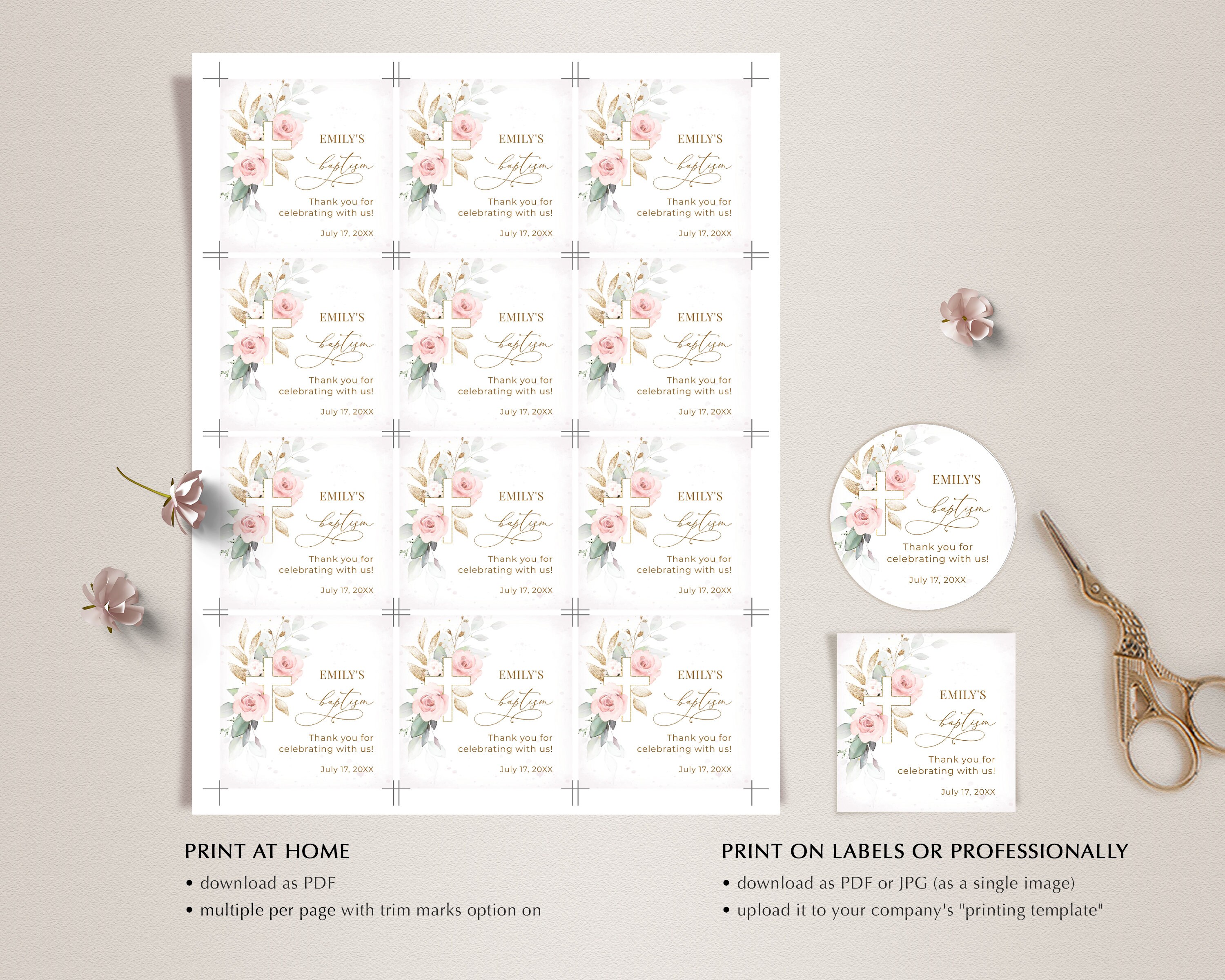 Pink Roses With Tag Light Pink Roses Favor Tag Template, Printable Stickers (digital ...