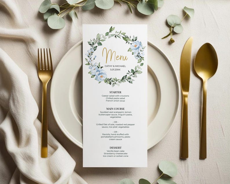 Greenery Wreath Menu Template • Wedding, Baptism, Shower, Brunch, Dinner • Editable Printable • Instant Download • A118 image 5