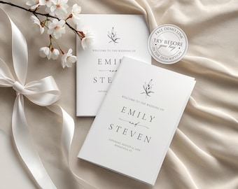 Minimalist Folded Wedding Program Template, Modern Order of Service (Digital Download) #154