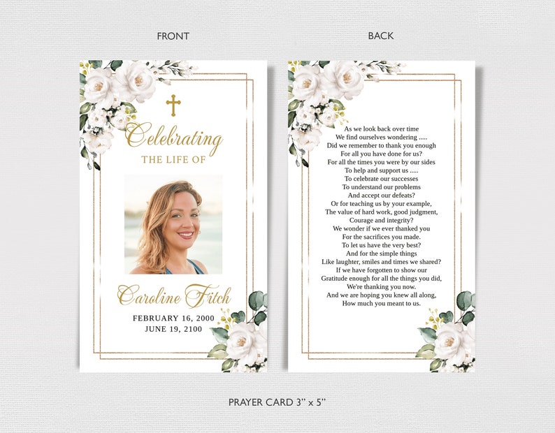Editable Funeral Prayer Card Template Printable Memorial - Etsy