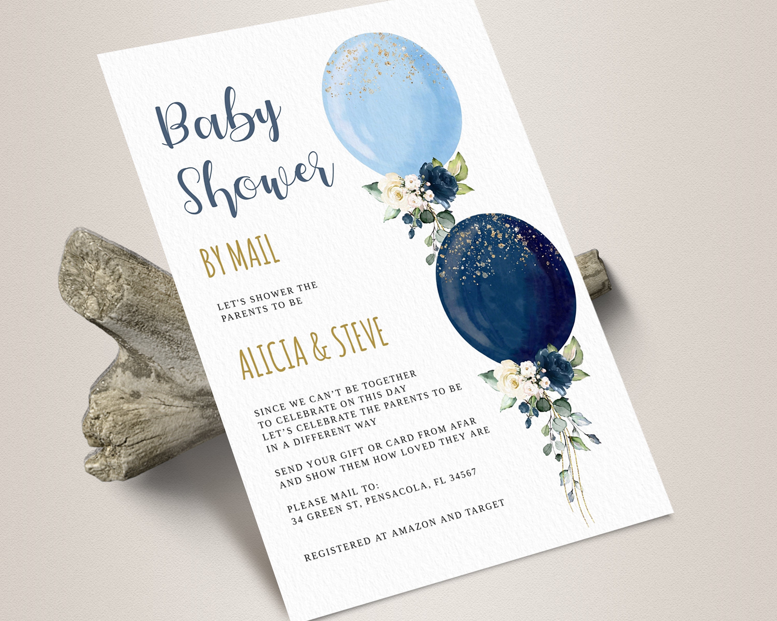 Boy Baby Shower by Mail Invitation Template Blue Balloon Etsy