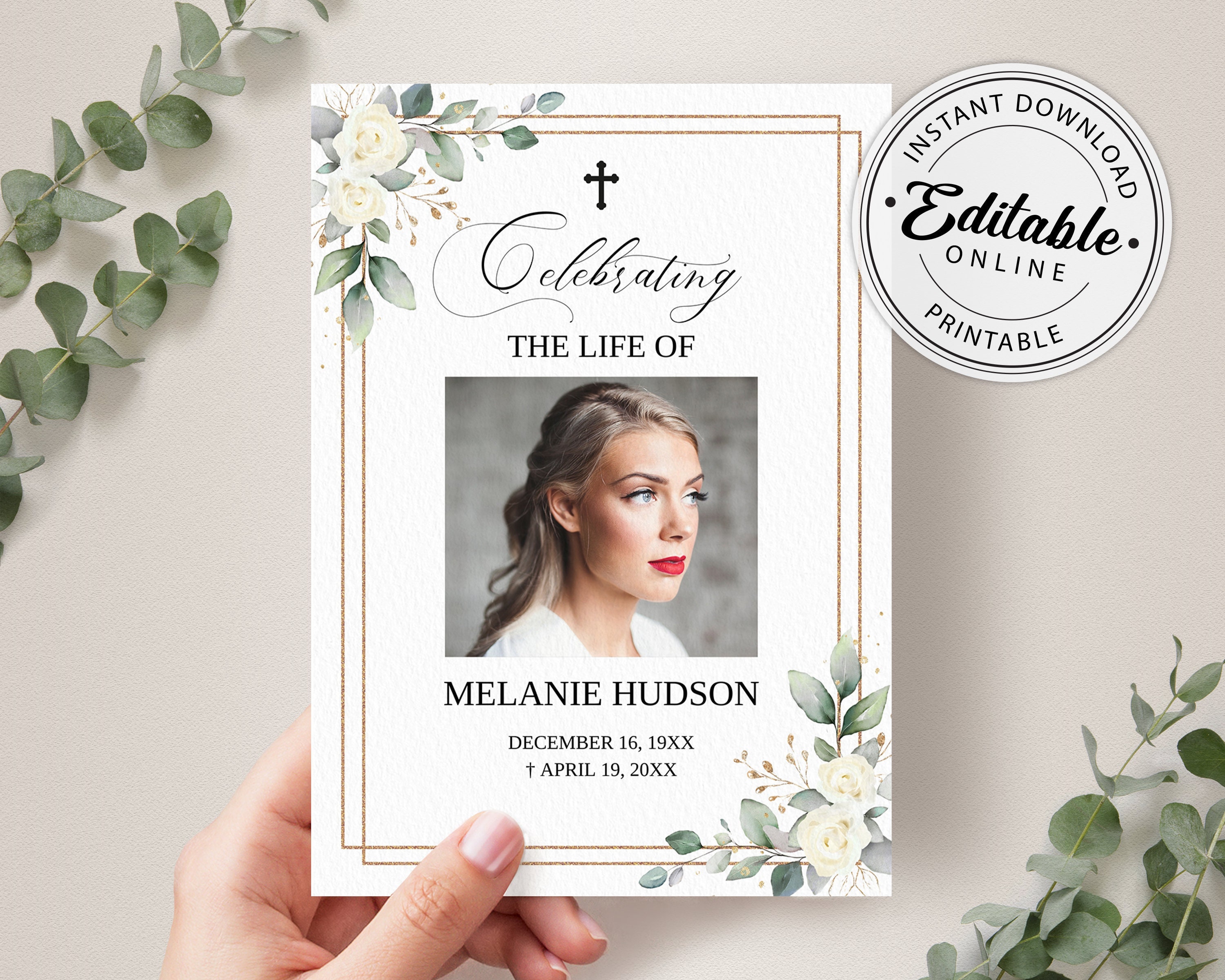 Funeral Announcement Card Template, Funeral Invitation Template, Editable,  Printable Memorial Service/Reception Card Template With Regard To Funeral Invitation Card Template