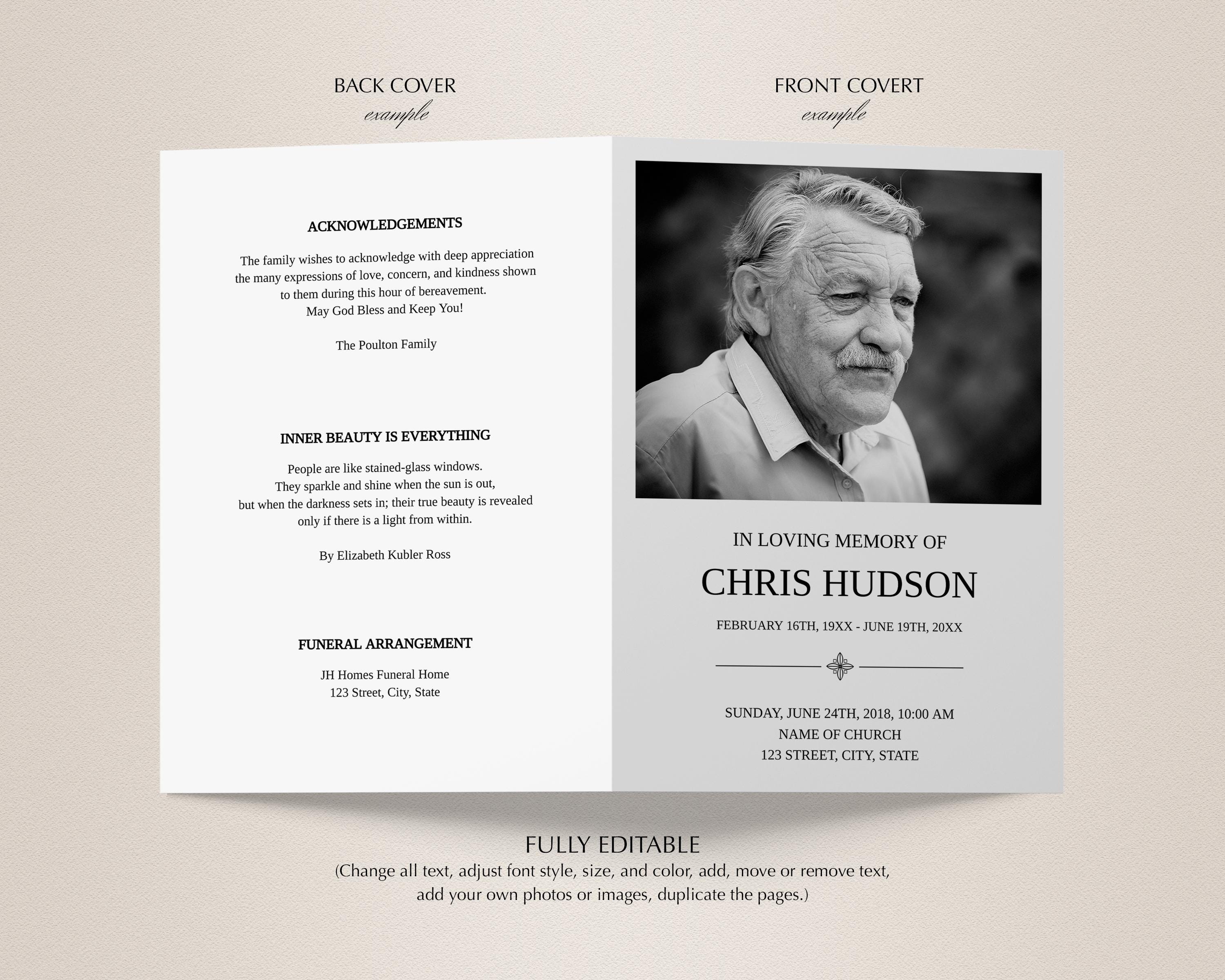 Bi-fold Funeral Program Template • Order of Service • Editable ...
