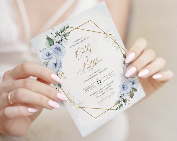 Dusty Blue Wedding Invitation Template • INSTANT DOWNLOAD • Editable, Printable Template, #127