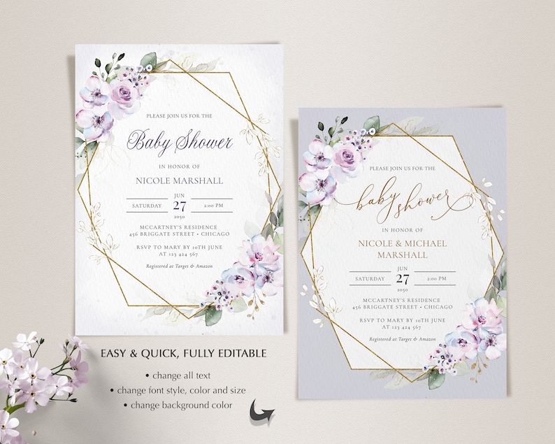 Lavender Baby Shower Invitation Bundle Templates Baby Shower Etsy