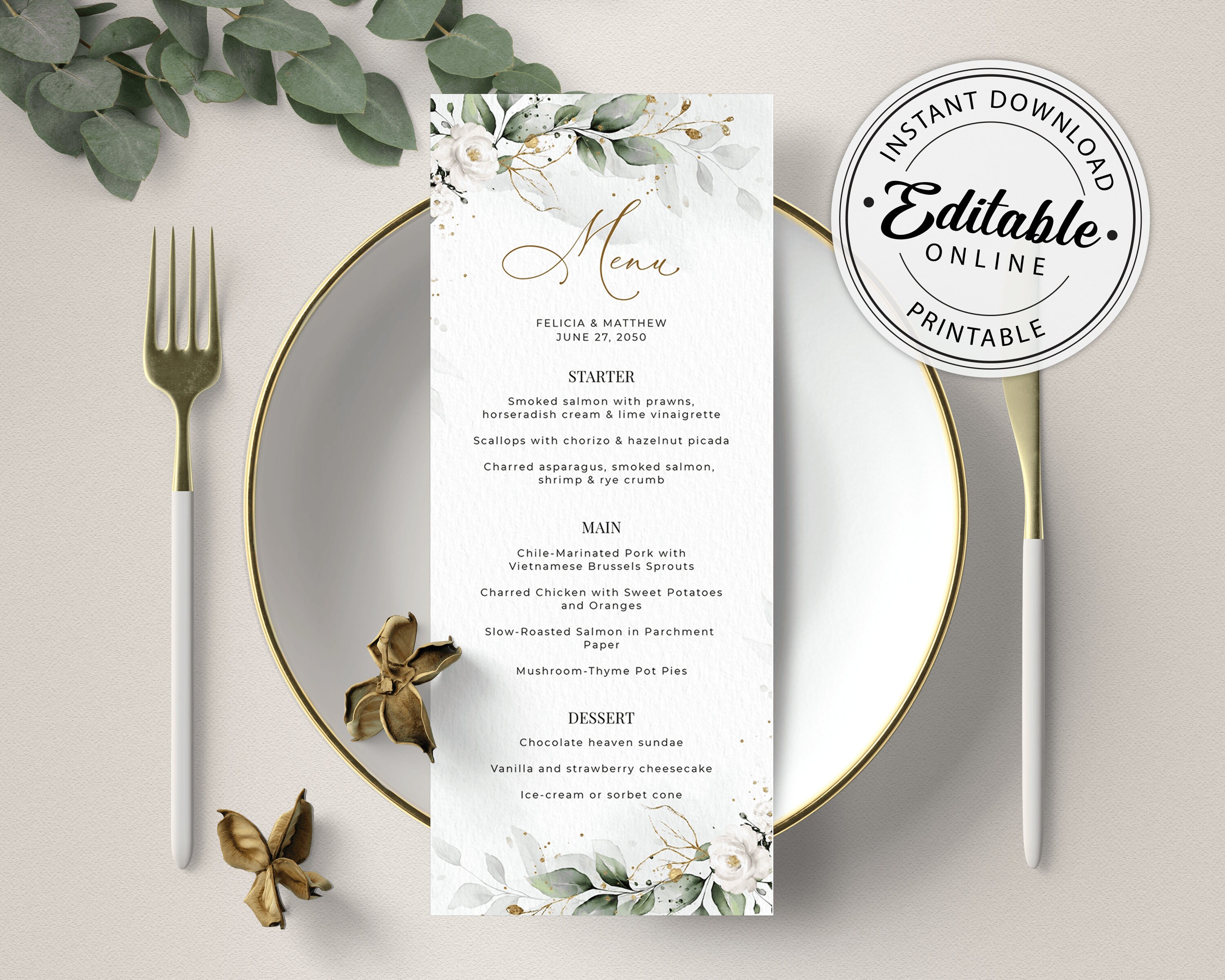 Painted Menu Custom Dinner Menu Art Personalized Event Menu with