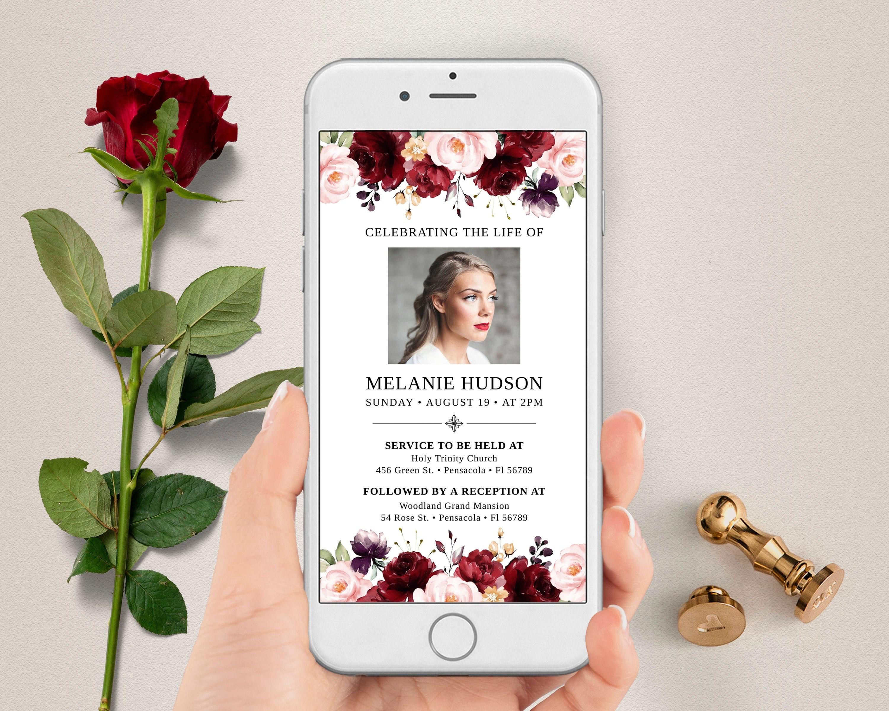 Editable Celebration of Life Evite Floral Memorial Service Blush Roses Electronic Funeral Announcement Funeral Invitation for Smartphones Editable Celebration of Life Evite Floral Memorial Service Blush Roses Electronic Funeral Announcement Funeral Invitation for Smartphones