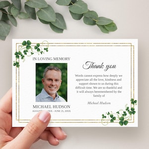 Funeral Thank you Card Template with Shamrocks, Thank you Note Template • INSTANT DOWNLOAD • Printable, Editable Template