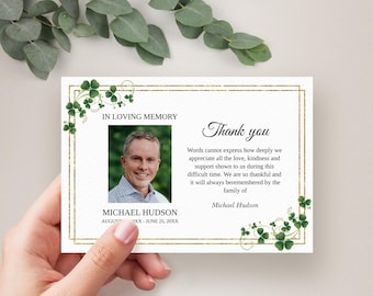 Shamrock Funeral Thank You Card Template (Instant Download)