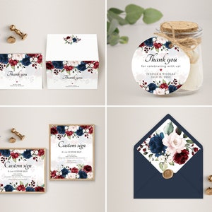 Navy Blue and Burgundy Invitation Template Bundle, Wedding Large Bundle ...