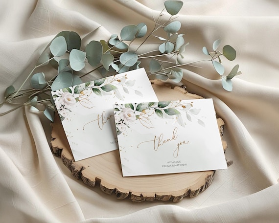 Greenery Wedding Thank you Card Template, Editable Thank you Notes, Greeting Cards • INSTANT DOWNLOAD • Printable Template, A109