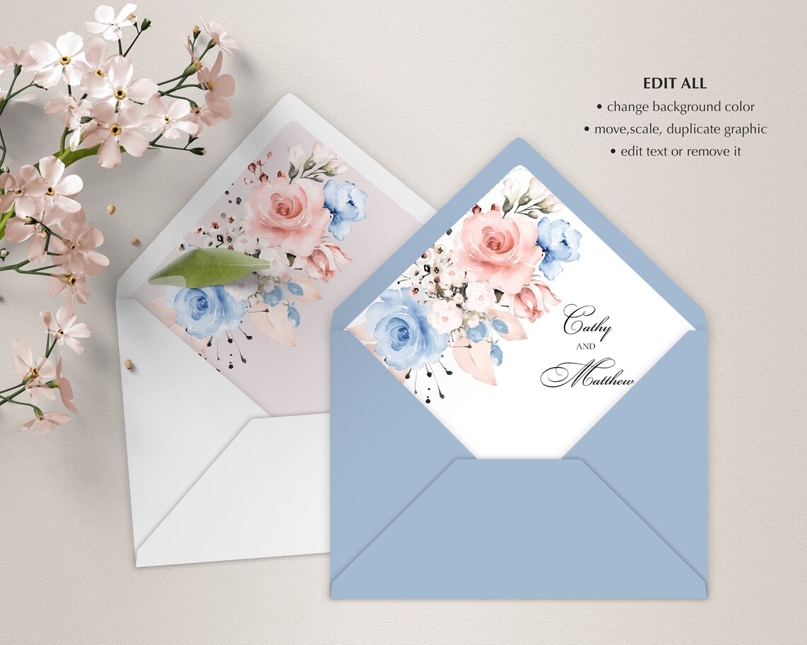 Dusty Blue and Blush Pink A7 Envelope Liner Template A7 Euro Etsy