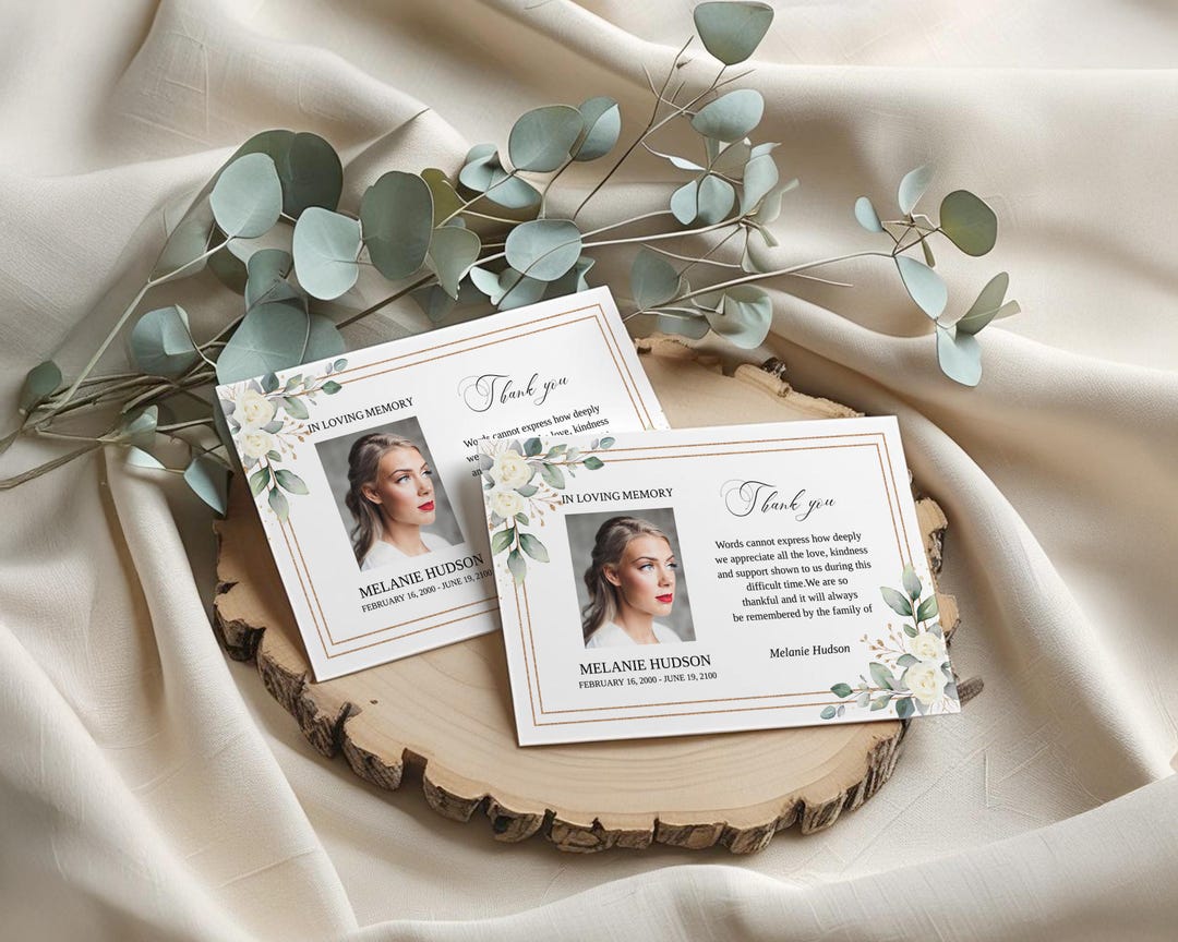Funeral Thank You Card Template With White Roses, Thank You Notes ...
