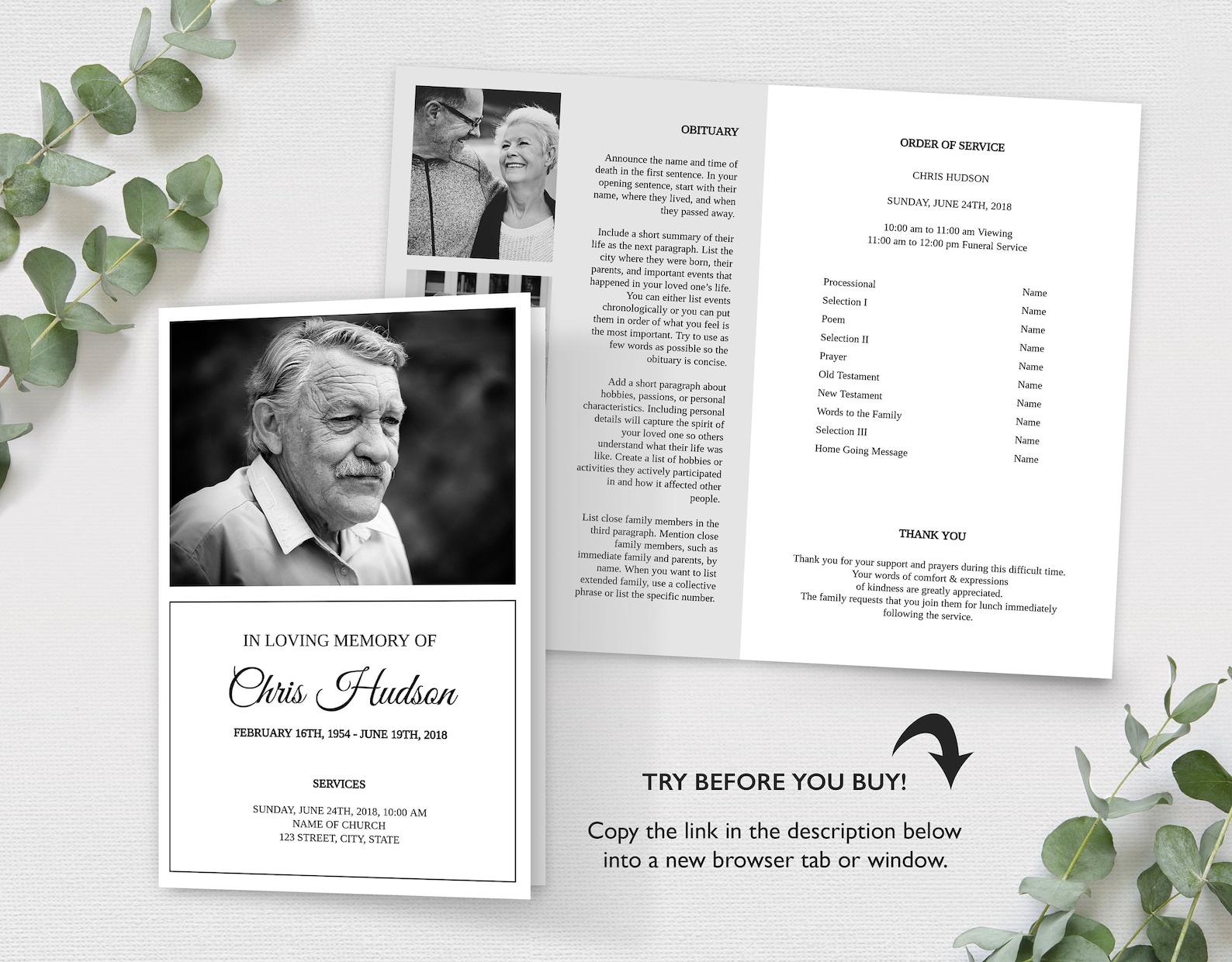 Funeral Program Template Memorial Program Template Order of Etsy