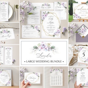 Lavender Wedding Invitation Template Bundle, Lilac Wedding Large Bundle • INSTANT DOWNLOAD • Editable, Printable Templates, #101