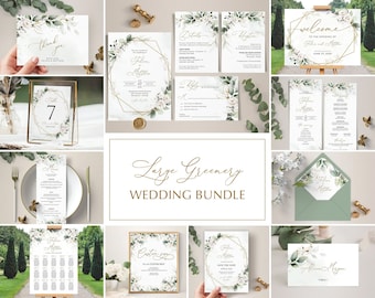 Greenery Wedding Invitation Template Bundle, Wedding Large Bundle • INSTANT DOWNLOAD • Editable, Printable Template, A109