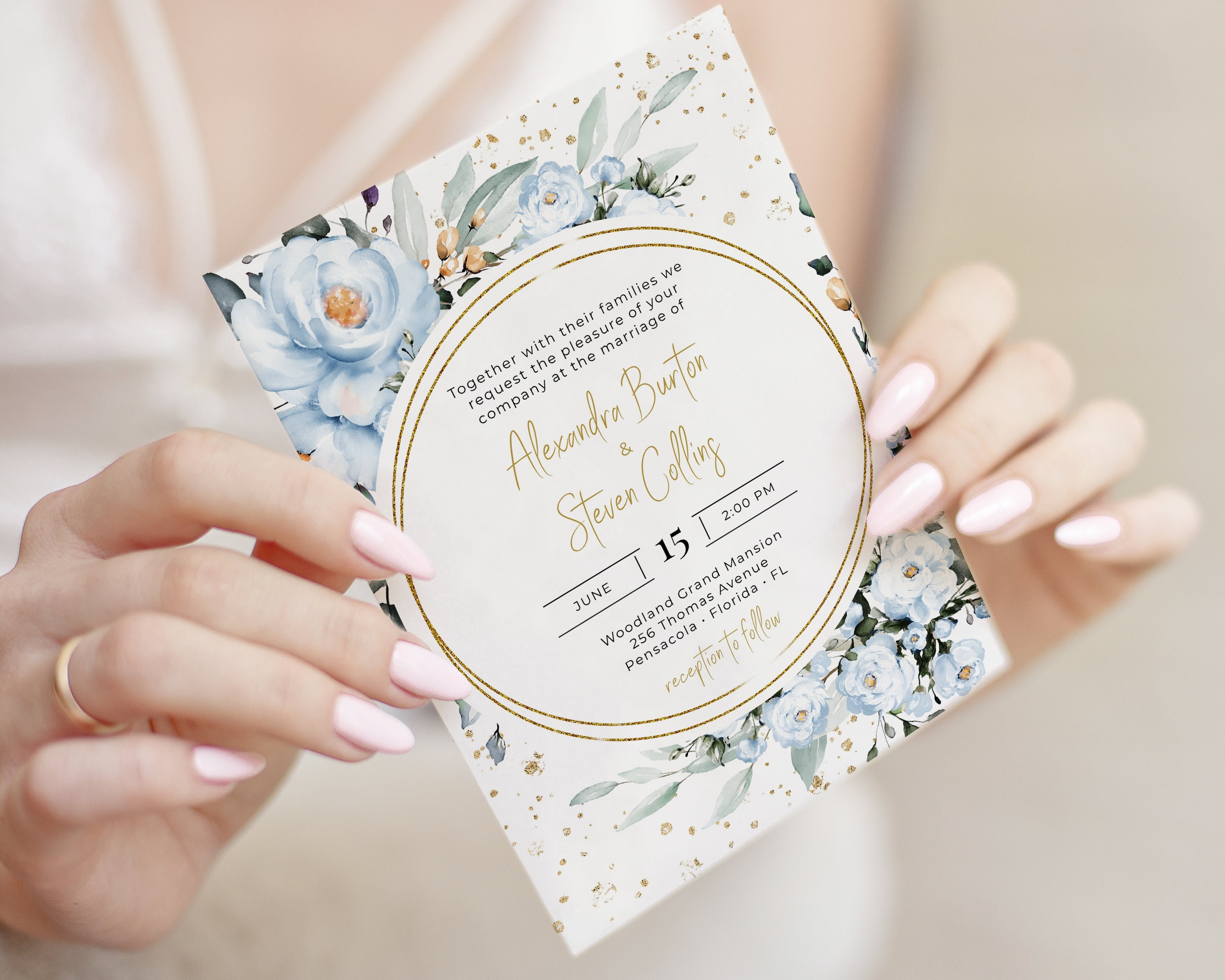 Blue Wedding Invitation Template Wedding Invite Template With | Etsy