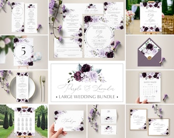 Purple and Lavender Wedding Invitation Template Bundle, Editable, Printable Templates (Instant Download) A124