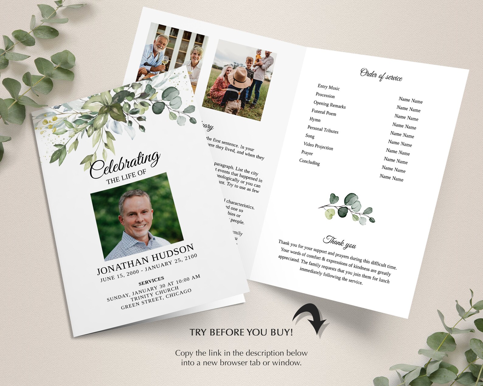 Printable Funeral Program Template Memorial Program Template | Etsy