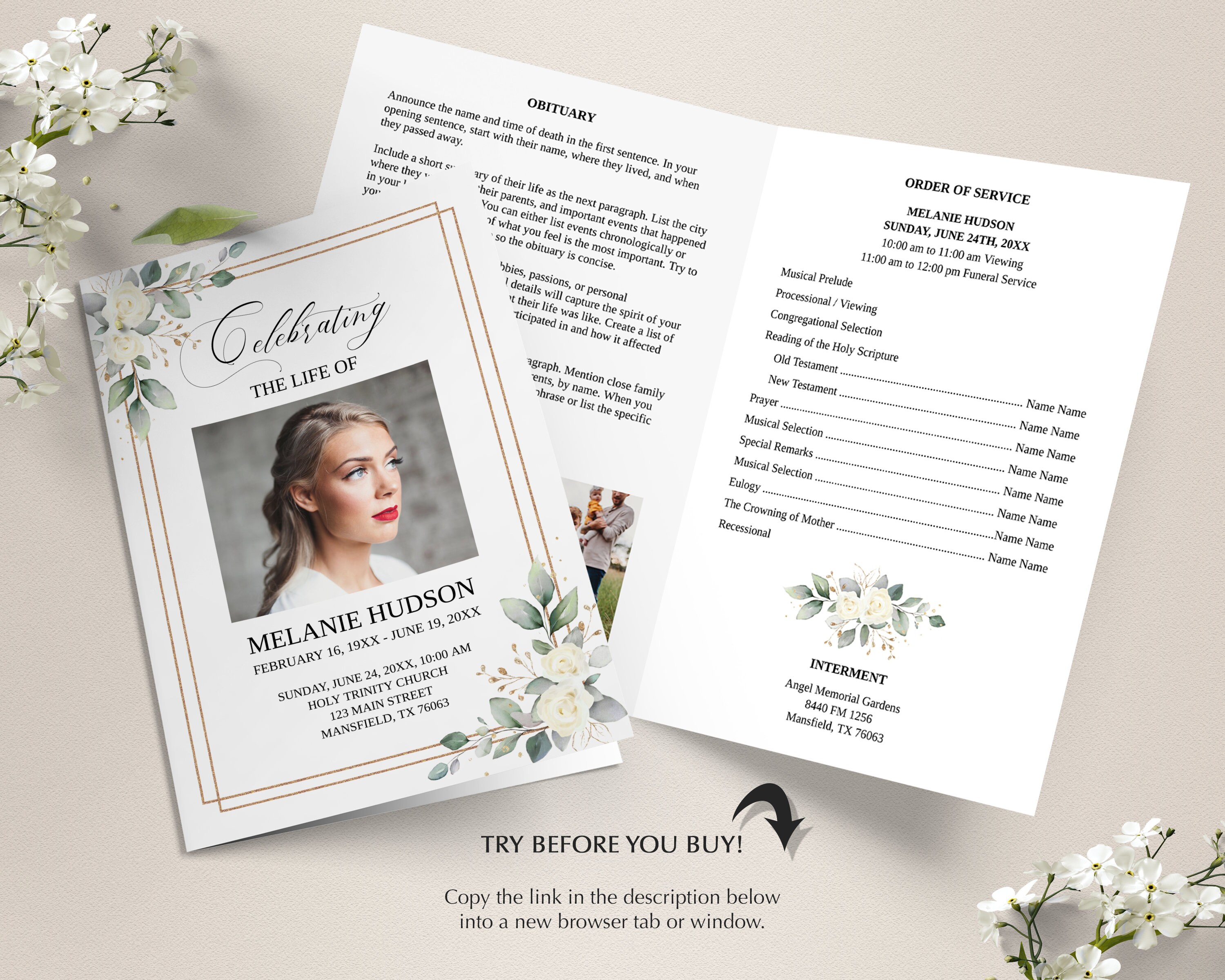 Printable Funeral Program Template Memorial Program Template Etsy
