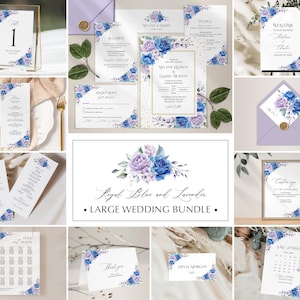 Royal Blue and Lavender Big Template Bundle, Wedding Large Bundle • INSTANT DOWNLOAD • Editable, Printable Templates
