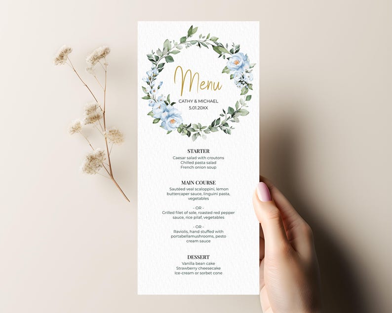 Greenery Wreath Menu Template • Wedding, Baptism, Shower, Brunch, Dinner • Editable Printable • Instant Download • A118 image 3