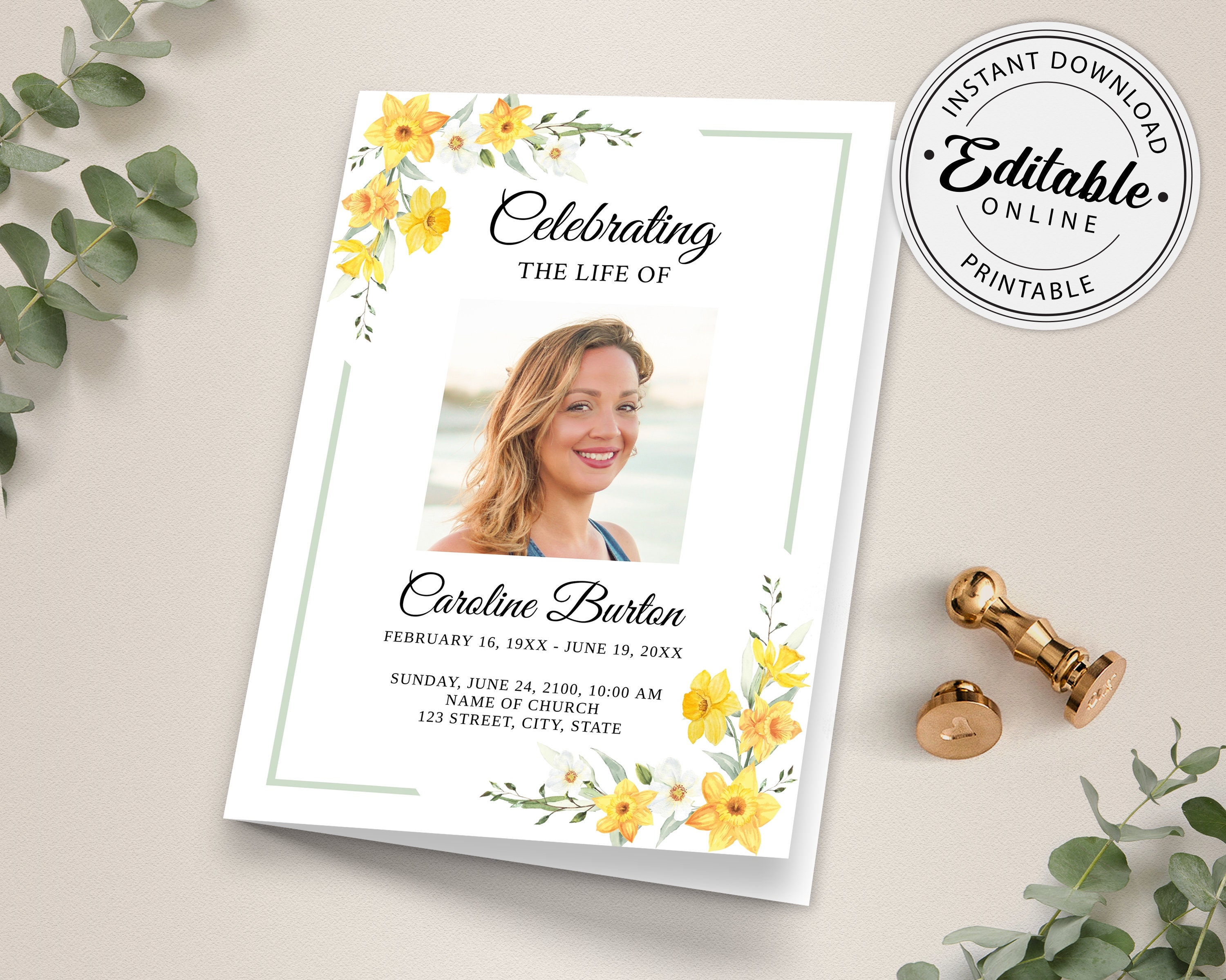 Funeral Program Template With Daffodils Memorial Program - Etsy