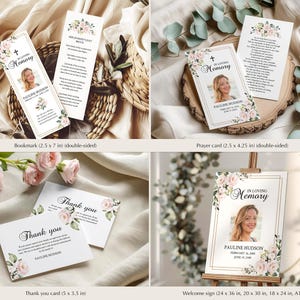 Editable Funeral Program Template Bundle, Pink Rose Memorial Suite, Funeral Templates, Printable, Instant Download image 4