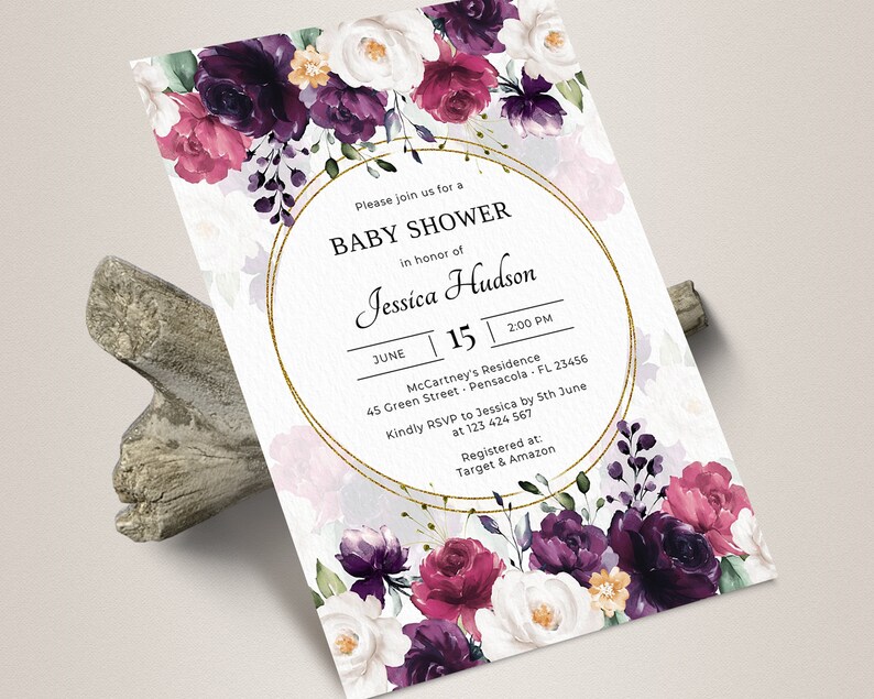 Lavender Baby Shower Invitation Suite Template Purple Baby Etsy