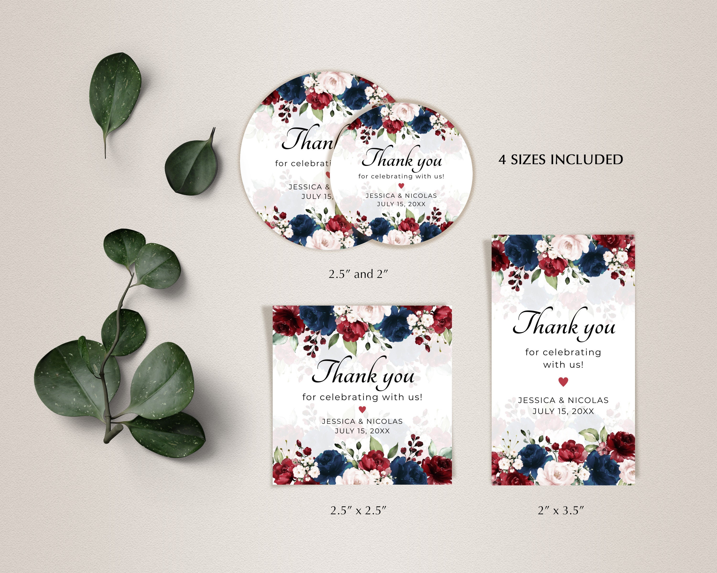 Navy Blue and Burgundy Favor Tag Template, Gift Tag Template, Printable ...