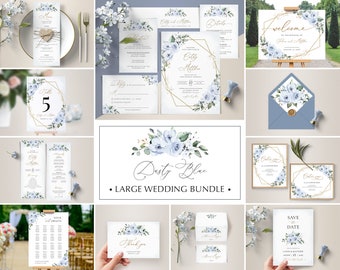 Dusty Blue Wedding Invitation Template Bundle, Wedding Large Bundle • INSTANT DOWNLOAD • Editable, Printable Templates, #127