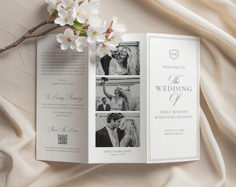 Old Money Elegant Trifold Wedding Program Template • Modern Brochure (Instant Download) #158