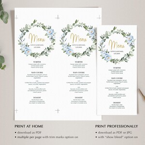 Greenery Wreath Menu Template • Wedding, Baptism, Shower, Brunch, Dinner • Editable Printable • Instant Download • A118 image 7