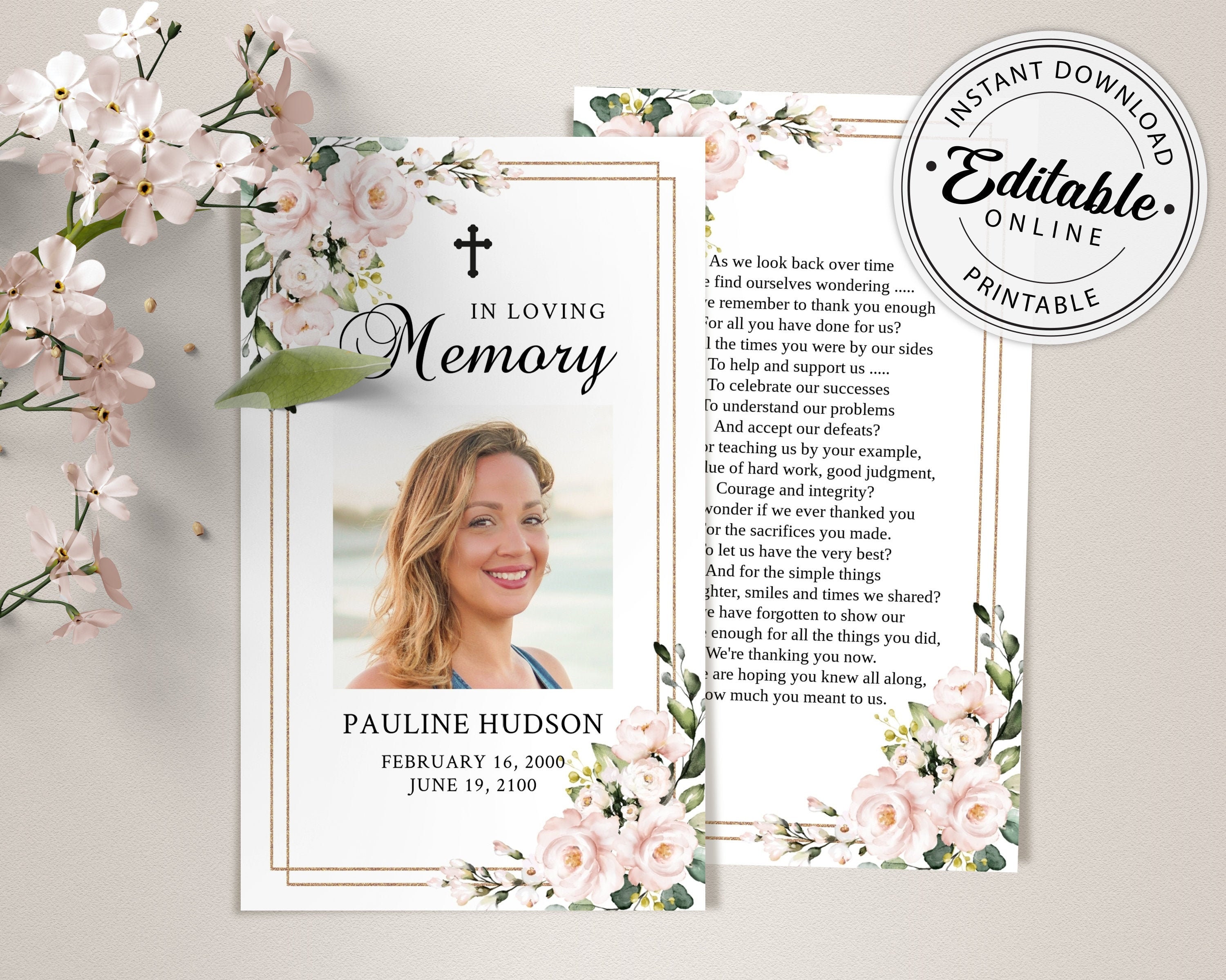 Editable Funeral Prayer Card Template Printable Memorial Etsy Editable Funeral Prayer Card Template Printable Memorial Etsy