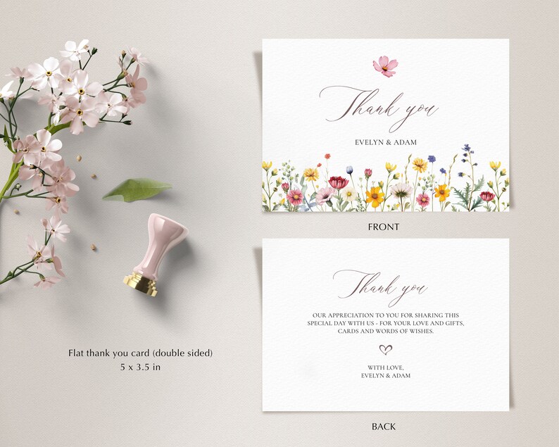 Wildflower Thank You Card Template, Printable Editable (instant ...