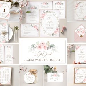 Light Pink Wedding Invitation Template Big Bundle, Template Suite, Large Bundle • INSTANT DOWNLOAD • Editable Printable Templates, #126