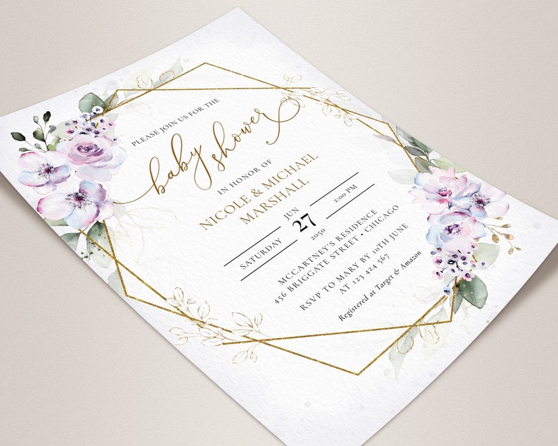 Lavender Baby Shower Invitation Bundle Templates Baby Shower Etsy