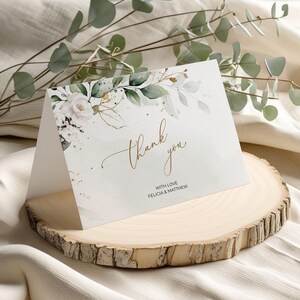 Greenery and White Roses Wedding Thank You Card Template (Digital Download), A109 image 3