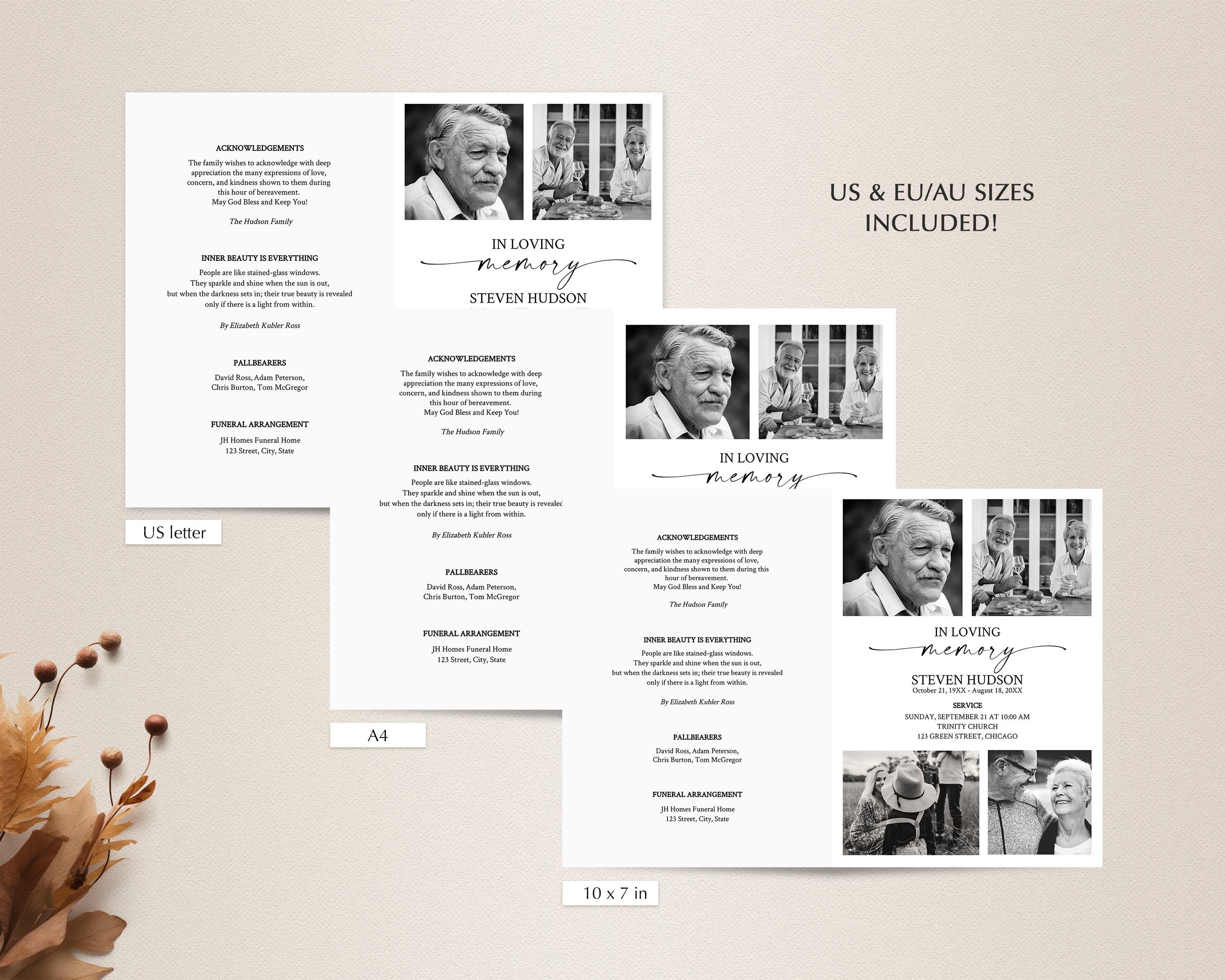 Draft Funeral Program Editable Funeral Program Template, Order of Service (instant Download ...