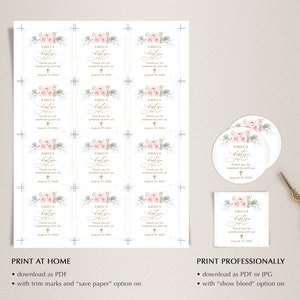 Gift Favor Tag Template With Light Pink Roses, Thank You Stickers ...