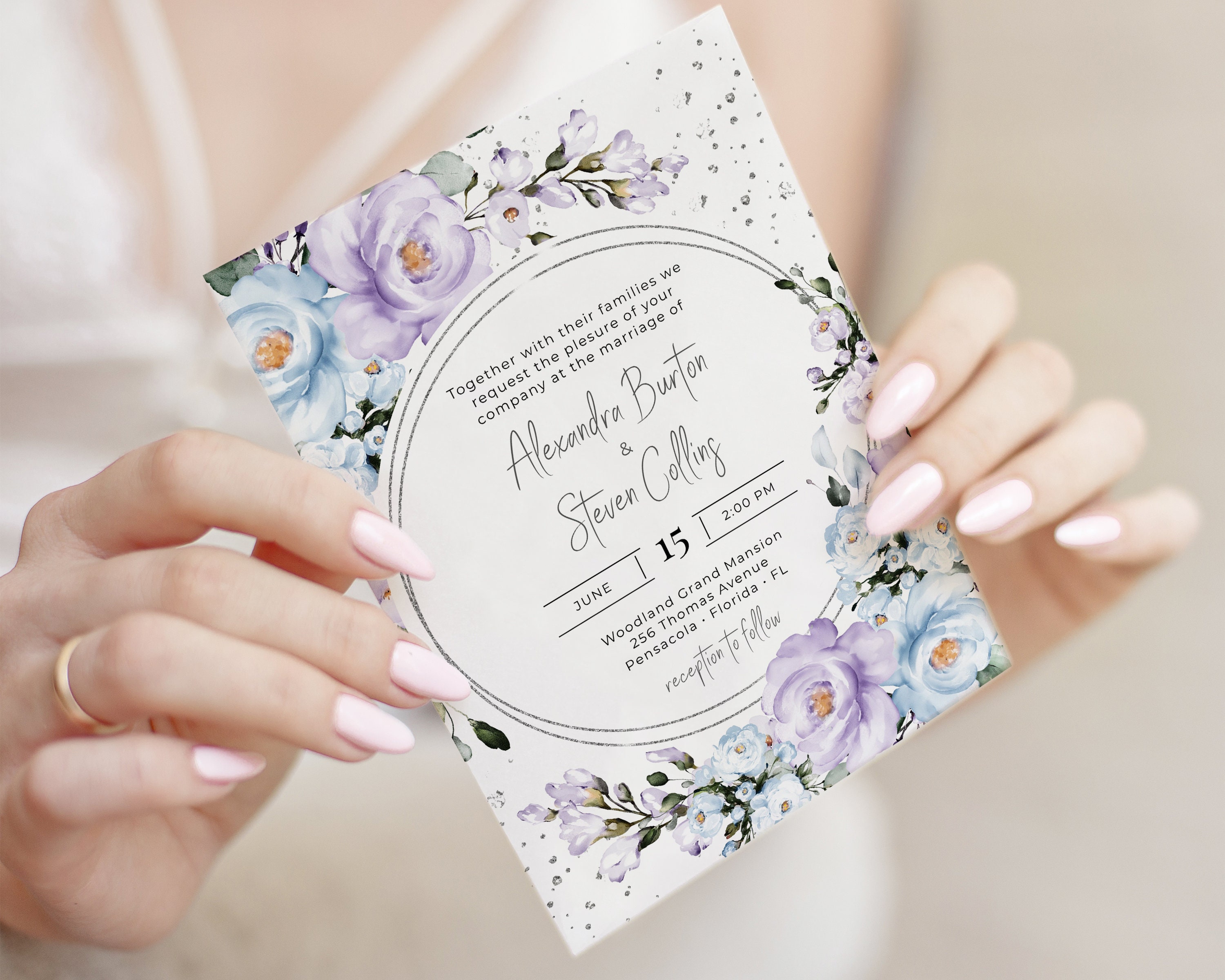 Lavender Wedding Invitation Template Set Wedding Invite with | Etsy