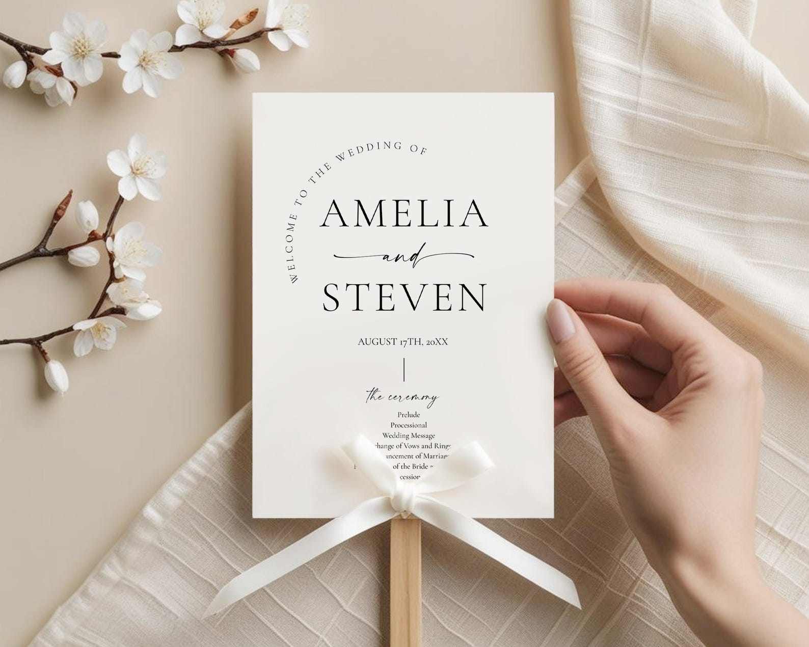Modern Fan Wedding Program Template • Minimalist Program Template ...